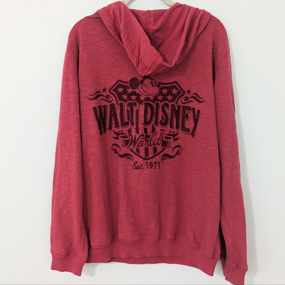 Disney Parks Walt Disney World Embroidered Henley Hoodie Mickey Red Medium M